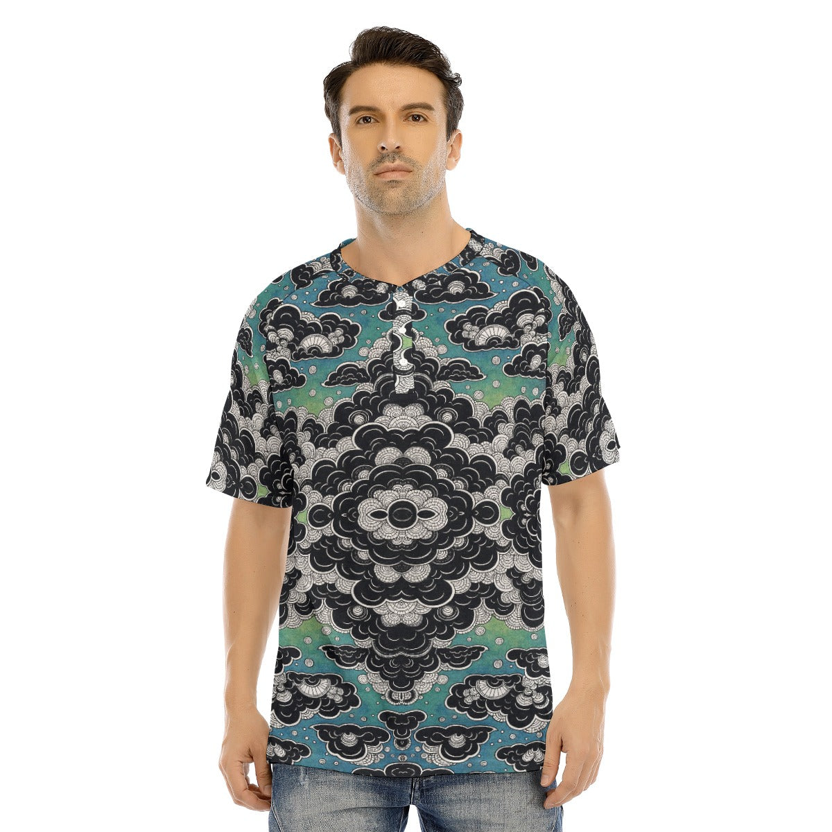 Men's Raglan Sleeve T-shirt With Button Closure