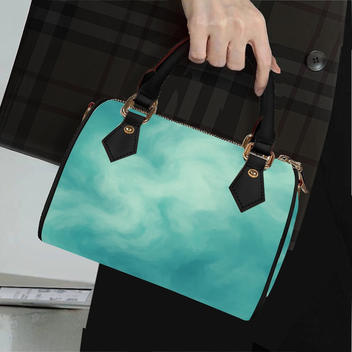 Unisex Classic Barrel-Shaped PU Leather Handbag