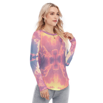 Women's Raglan Sleeves U-Shaped Hem Long Sleeves Blouse