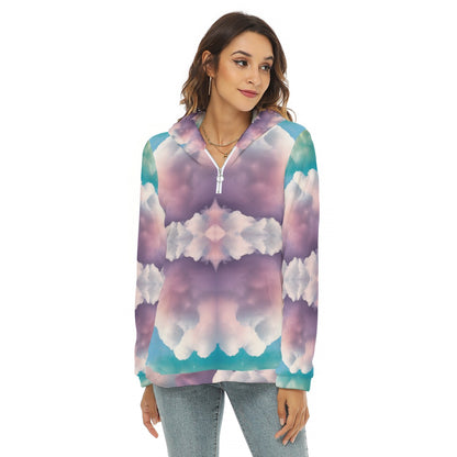 Women's Borg Fleece Hoodie With Half Zip