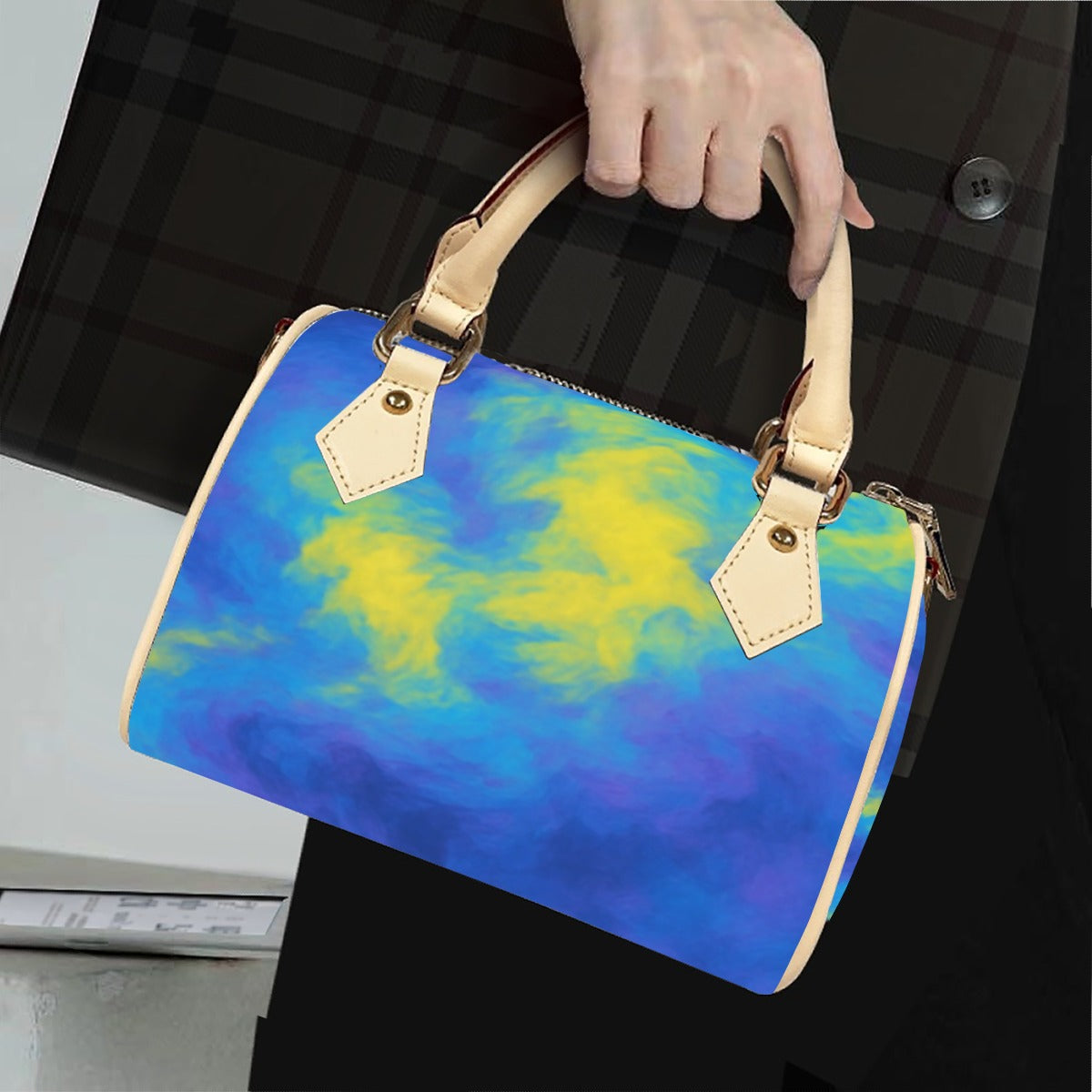 Unisex Classic Barrel-Shaped PU Leather Handbag