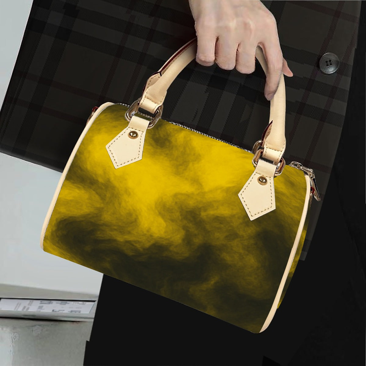 Unisex Classic Barrel-Shaped PU Leather Handbag