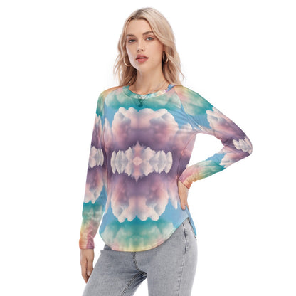 Women's Raglan Sleeves U-Shaped Hem Long Sleeves Blouse