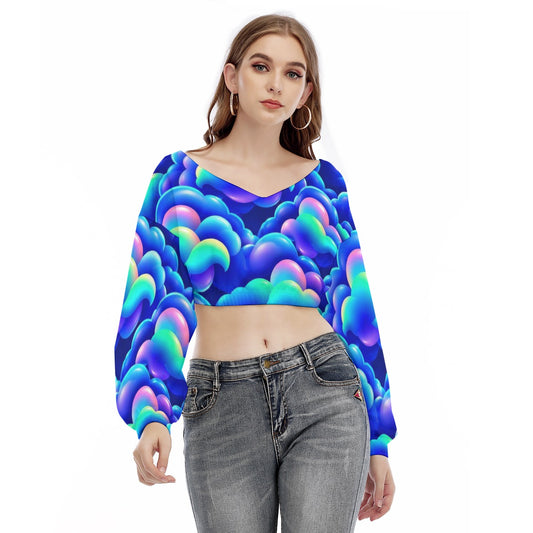 Women's V-neck Long Sleeve Cropped Sweatshirt