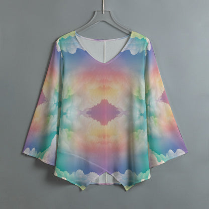 Women's V-neck T-shirt With Irregular Hem