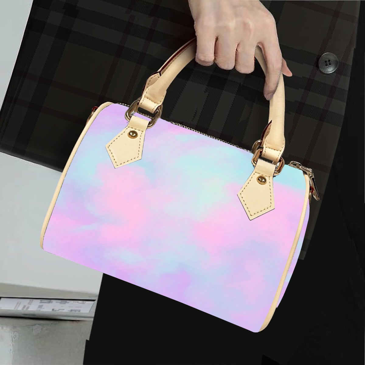 Unisex Classic Barrel-Shaped PU Leather Handbag