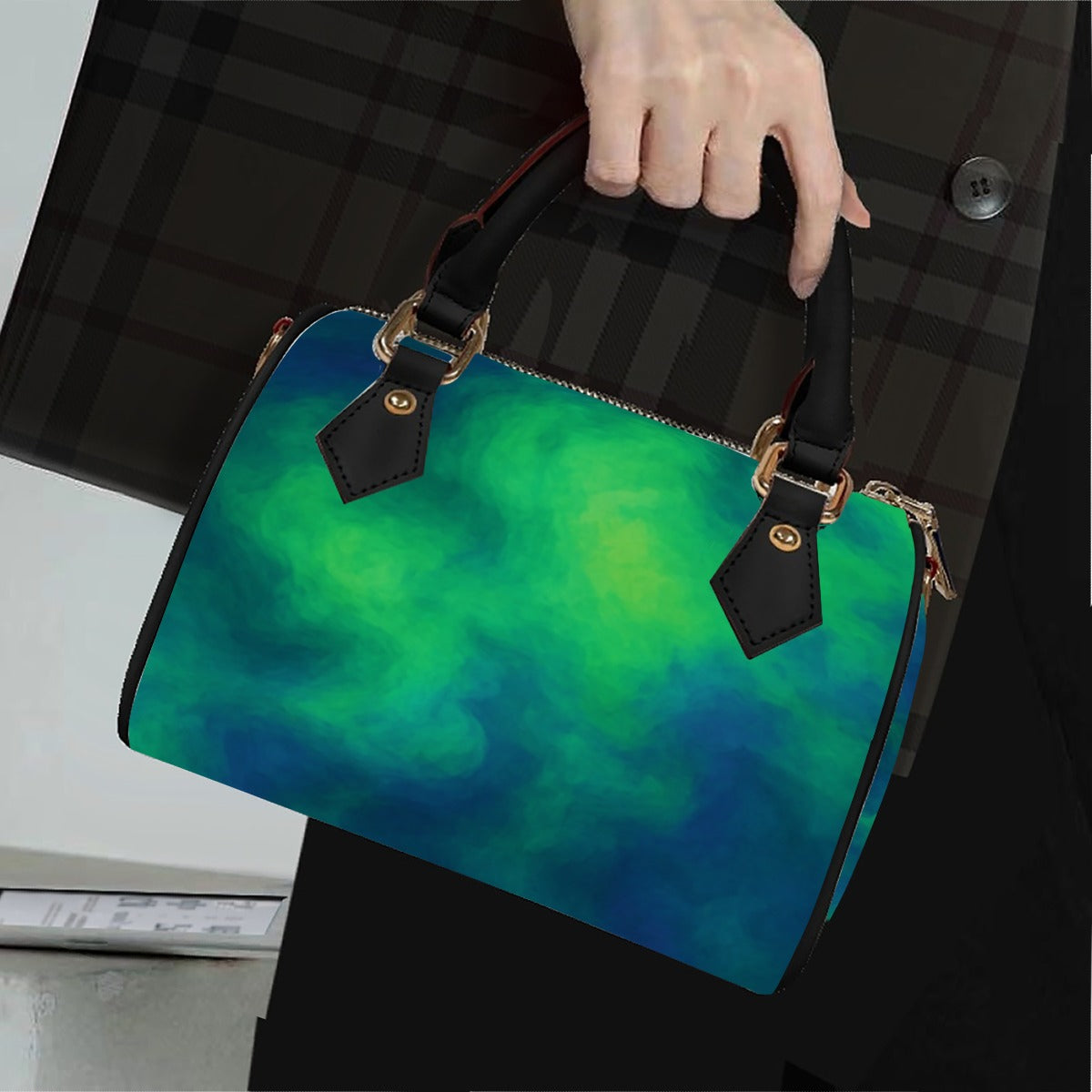 Unisex Classic Barrel-Shaped PU Leather Handbag