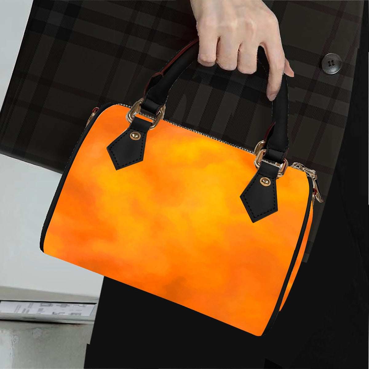 Unisex Classic Barrel-Shaped PU Leather Handbag