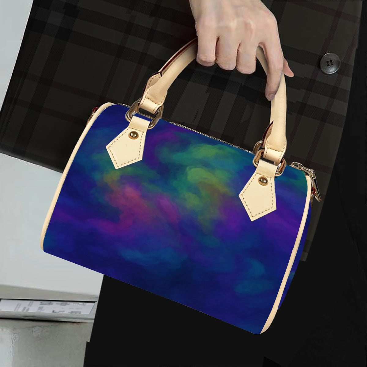 Unisex Classic Barrel-Shaped PU Leather Handbag