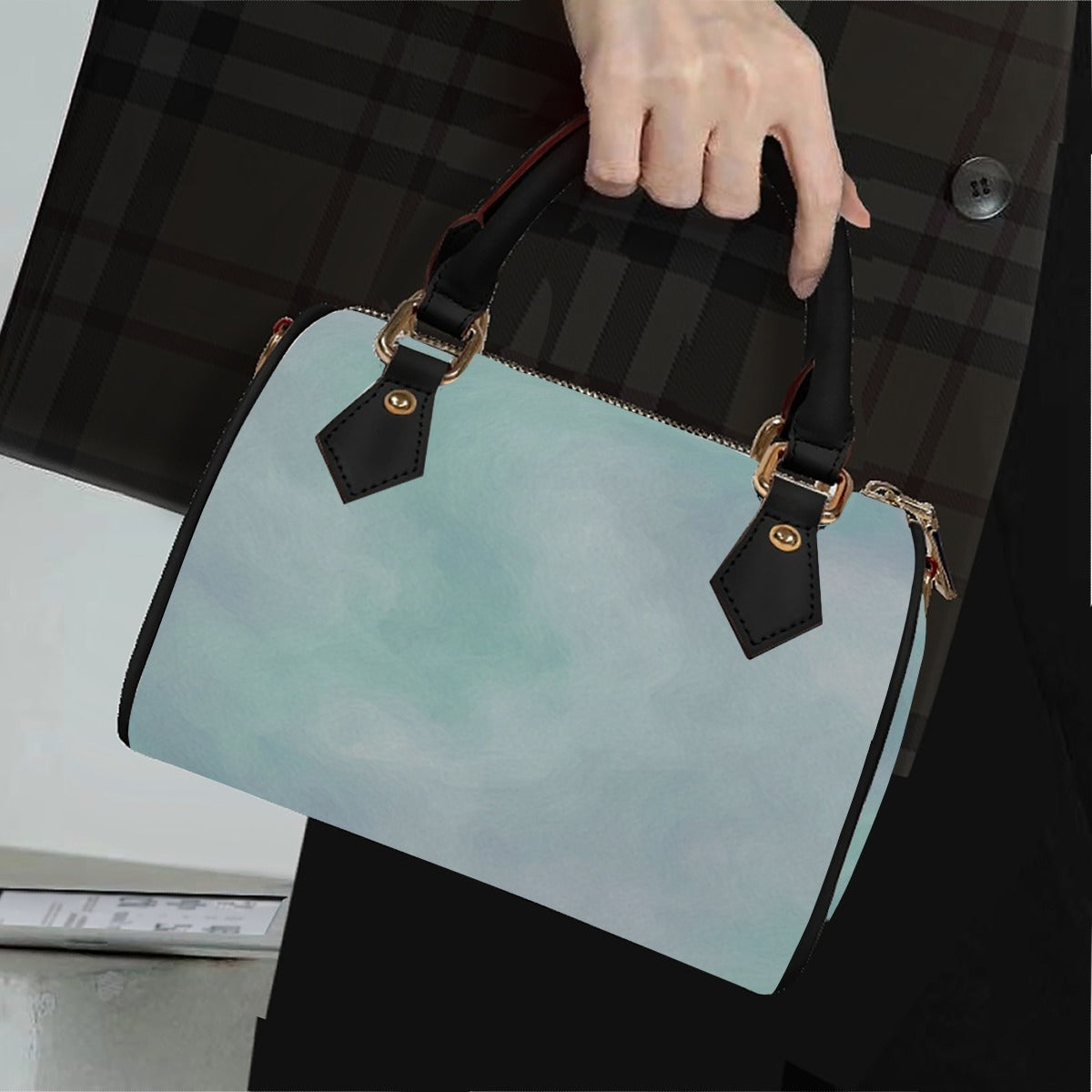 Unisex Classic Barrel-Shaped PU Leather Handbag