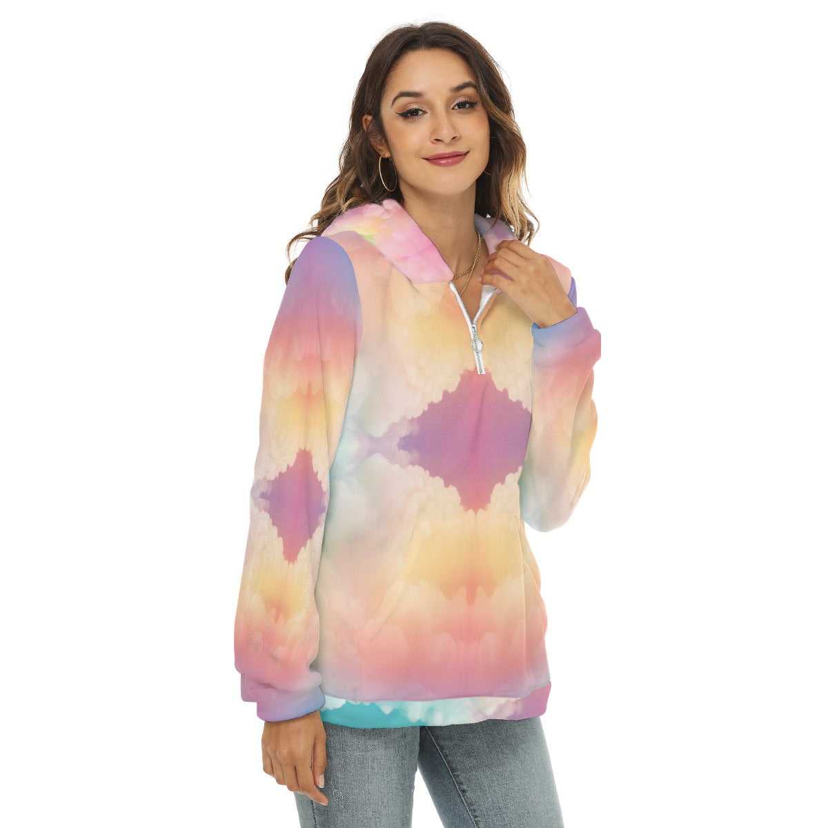 Women's Borg Fleece Hoodie With Half Zip