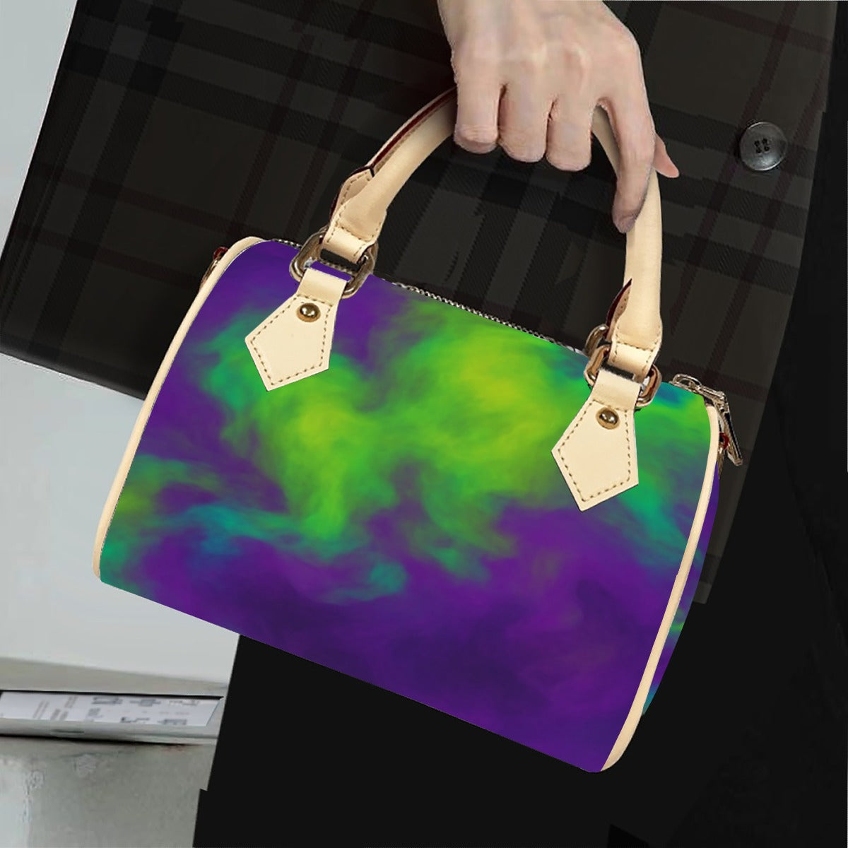 Unisex Classic Barrel-Shaped PU Leather Handbag