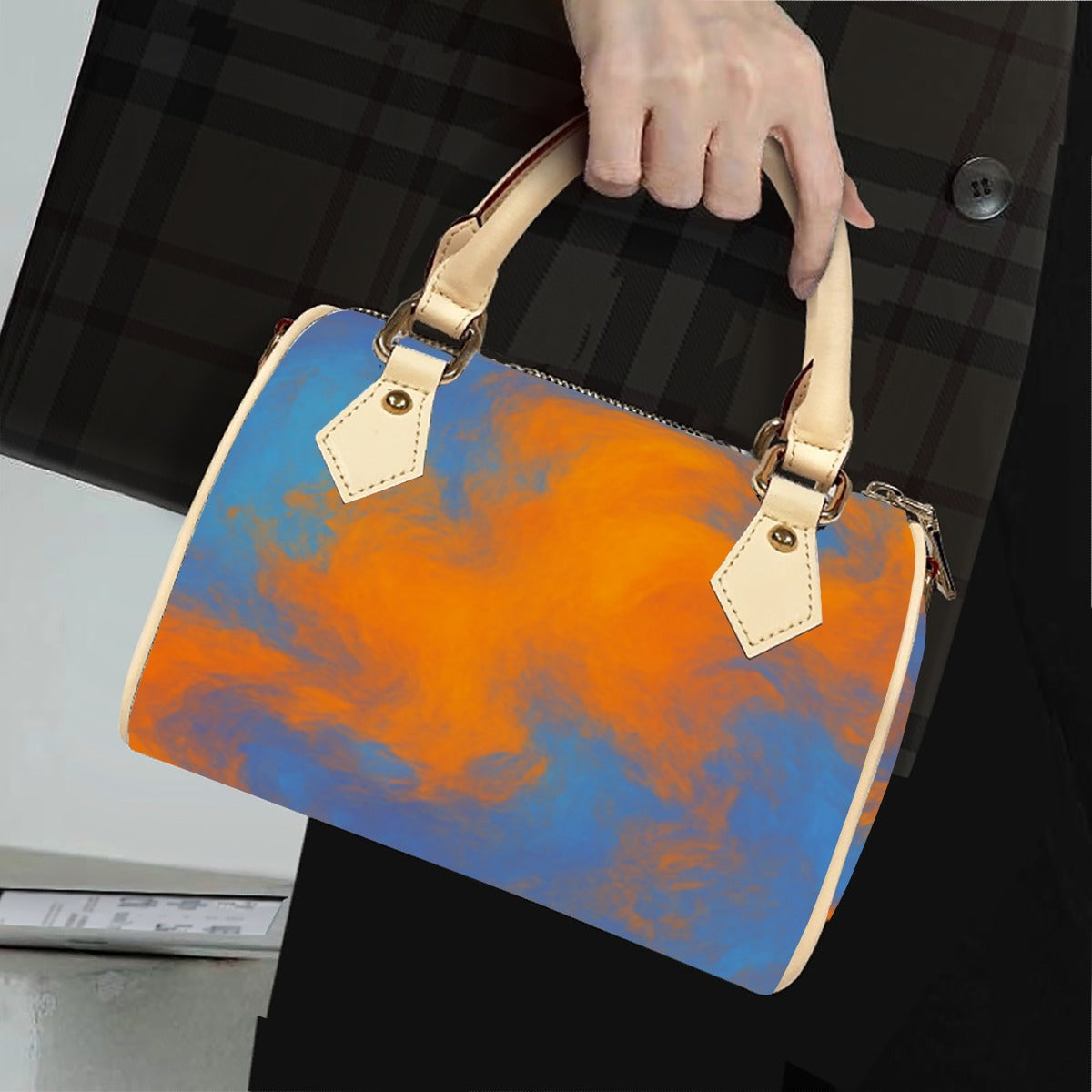 Unisex Classic Barrel-Shaped PU Leather Handbag