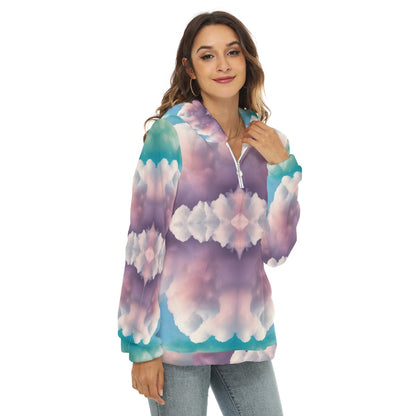 Women's Borg Fleece Hoodie With Half Zip