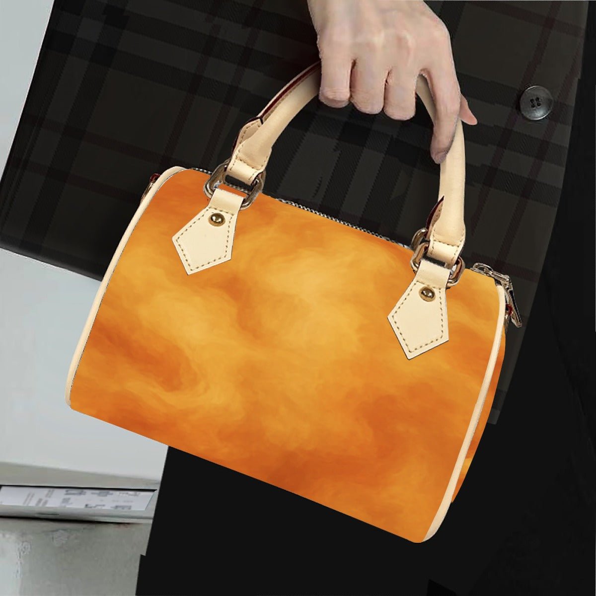 Unisex Classic Barrel-Shaped PU Leather Handbag