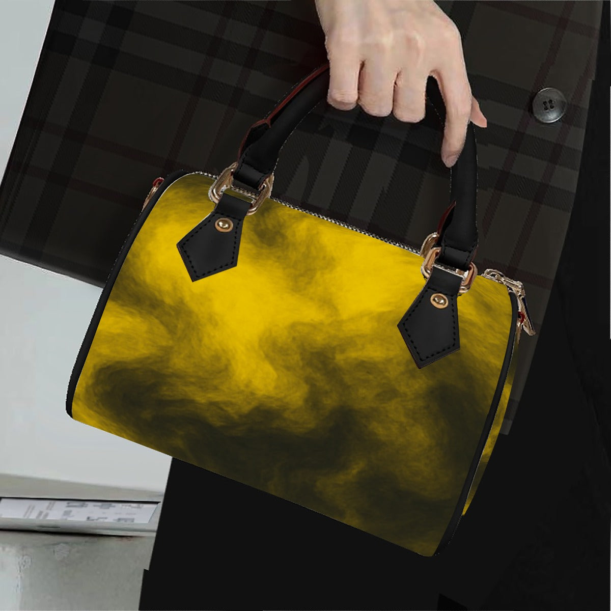 Unisex Classic Barrel-Shaped PU Leather Handbag