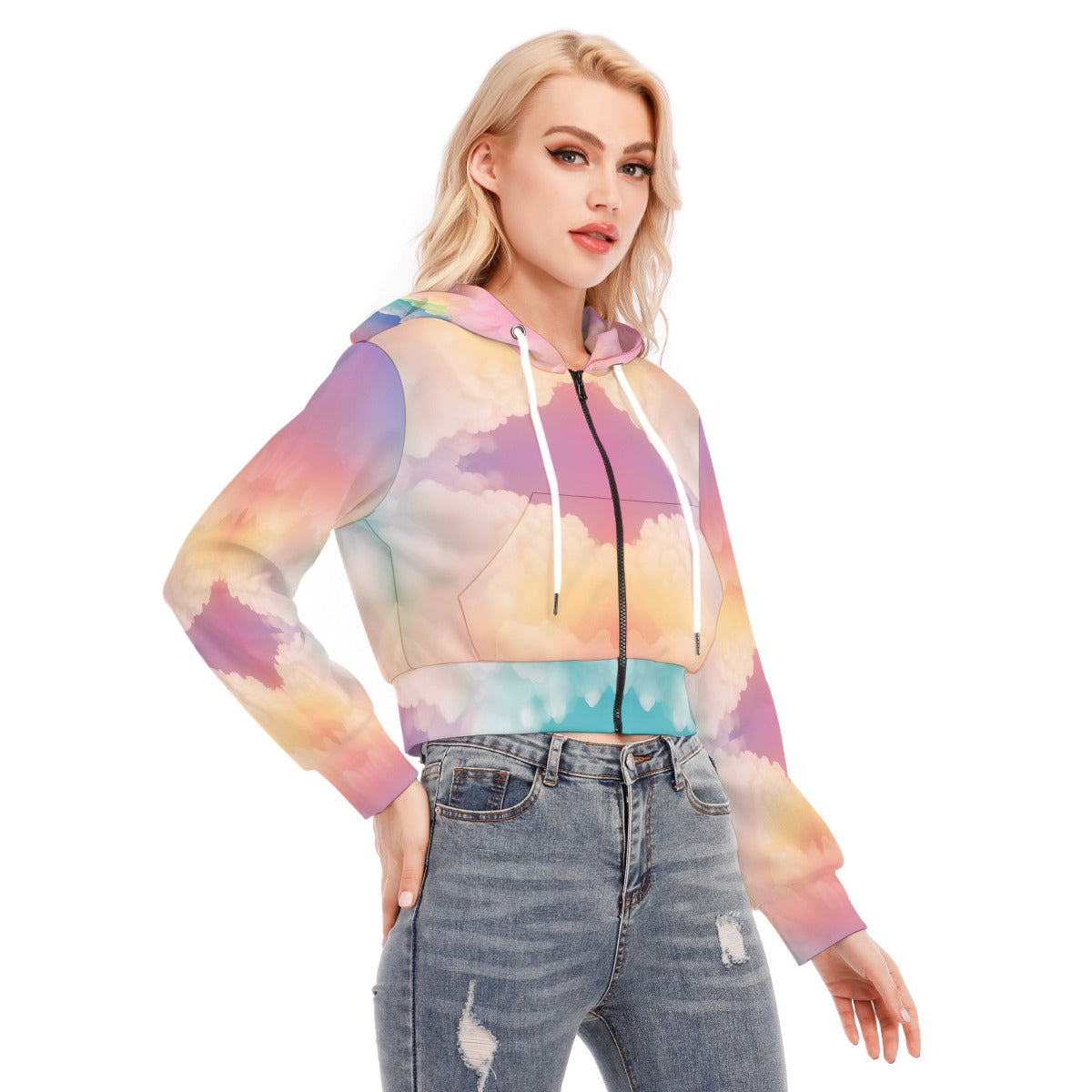 Women's Crop Top Hoodie With Zipper Closure