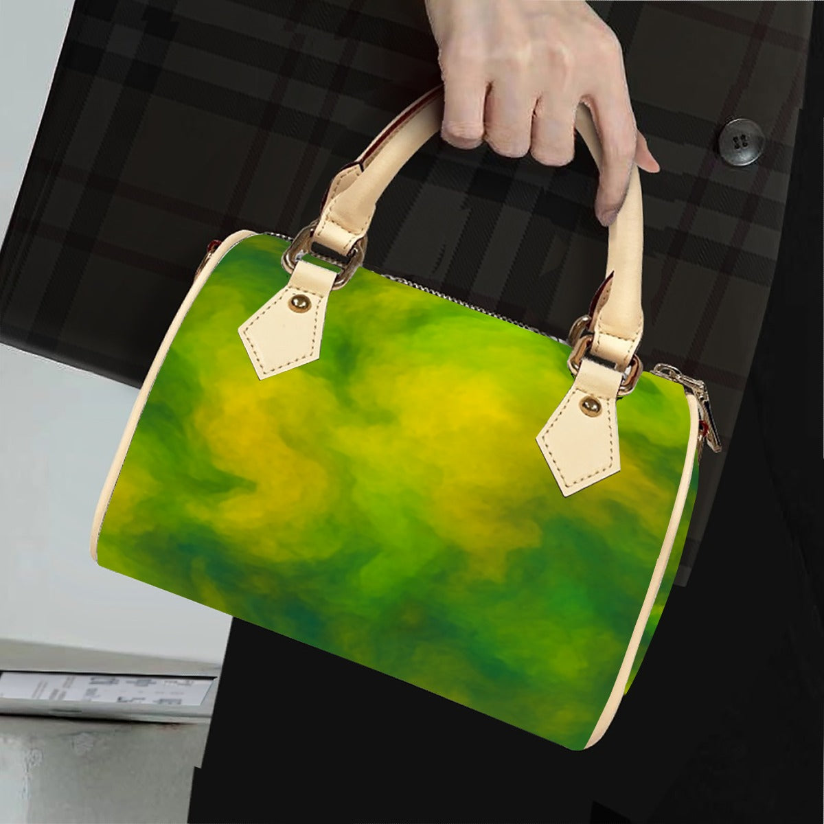 Unisex Classic Barrel-Shaped PU Leather Handbag