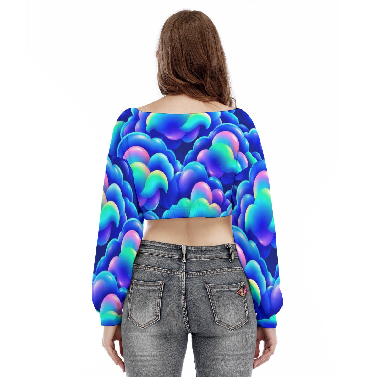 Women's V-neck Long Sleeve Cropped Sweatshirt