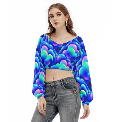 Women's V-neck Long Sleeve Cropped Sweatshirt