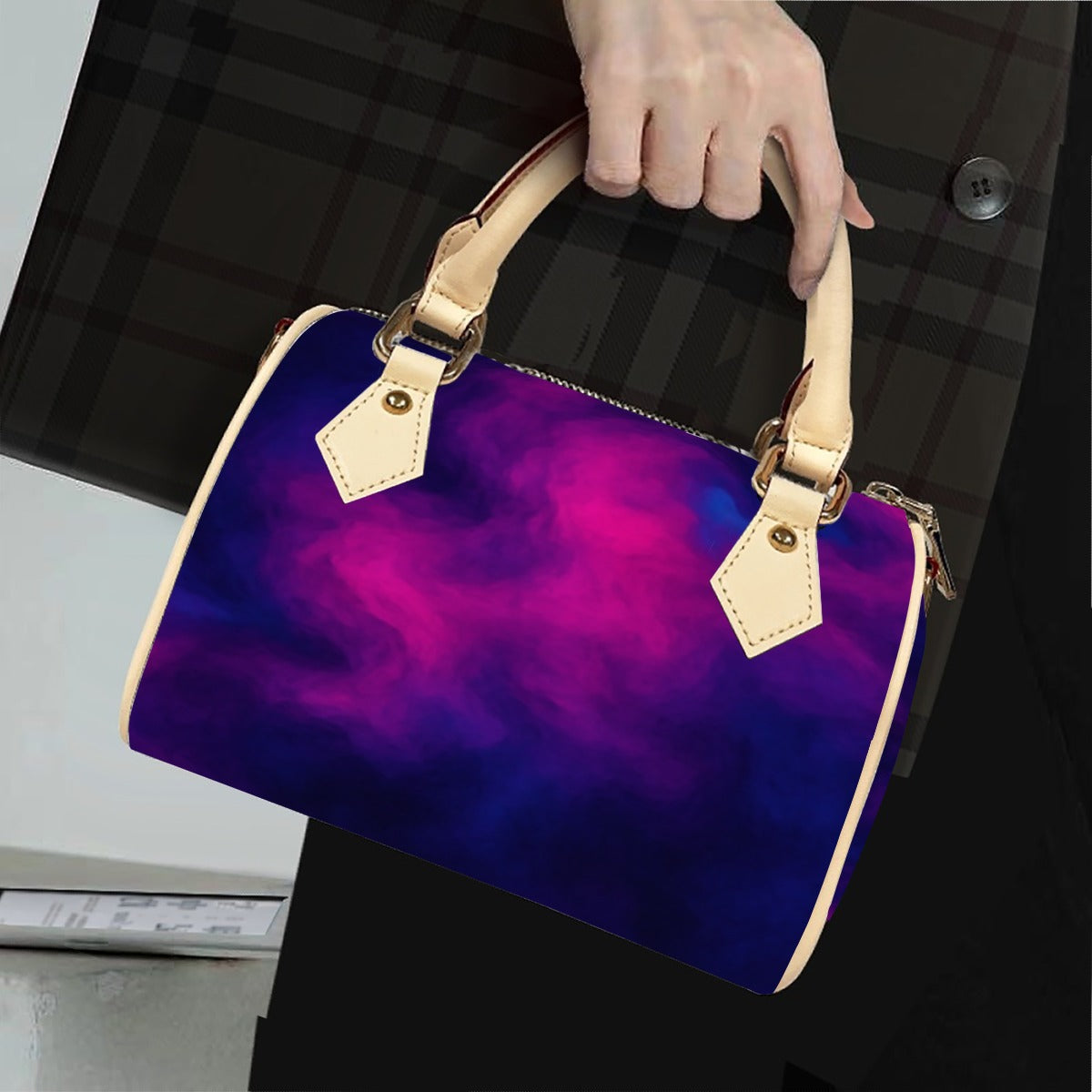 Unisex Classic Barrel-Shaped PU Leather Handbag