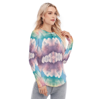 Women's Raglan Sleeves U-Shaped Hem Long Sleeves Blouse