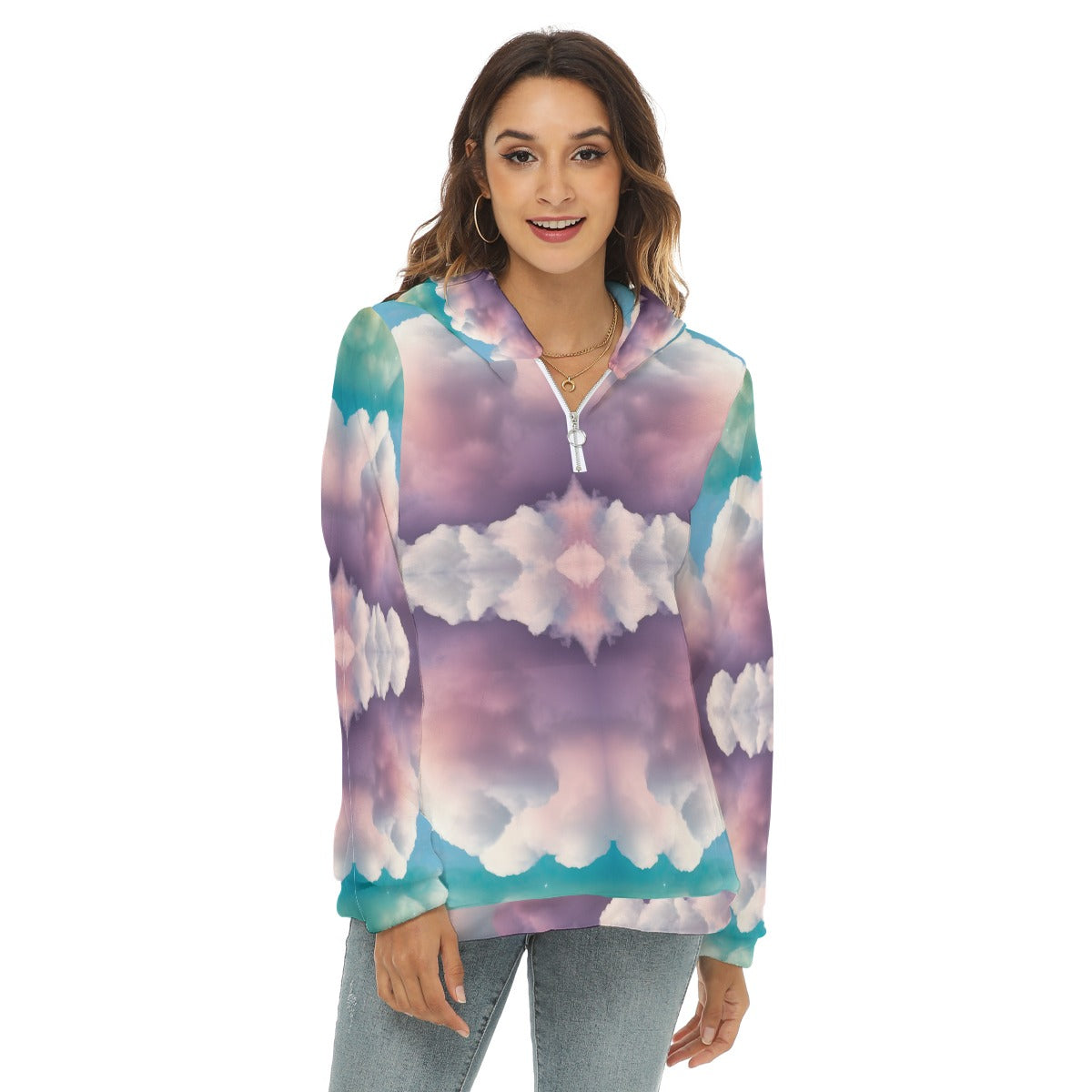 Women's Borg Fleece Hoodie With Half Zip