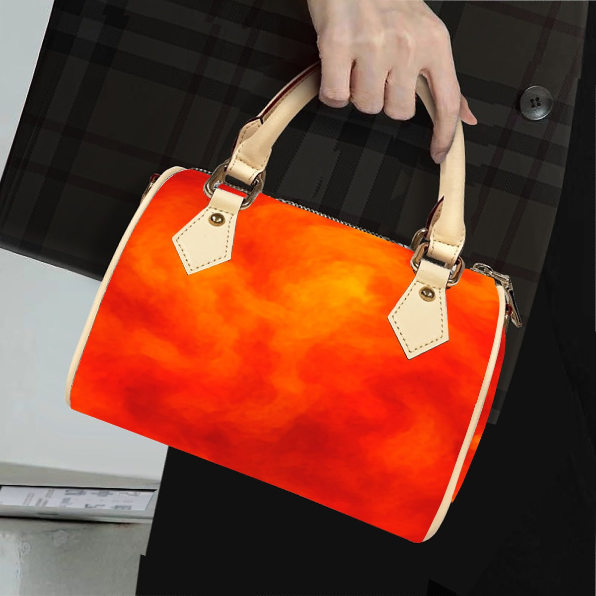 Unisex Classic Barrel-Shaped PU Leather Handbag