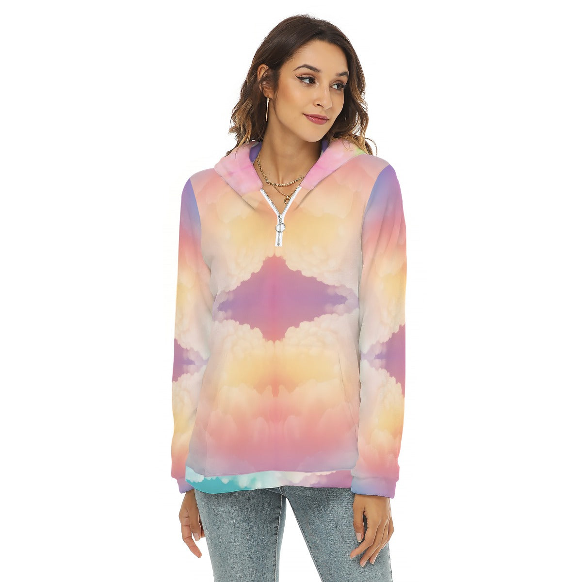 Women's Borg Fleece Hoodie With Half Zip