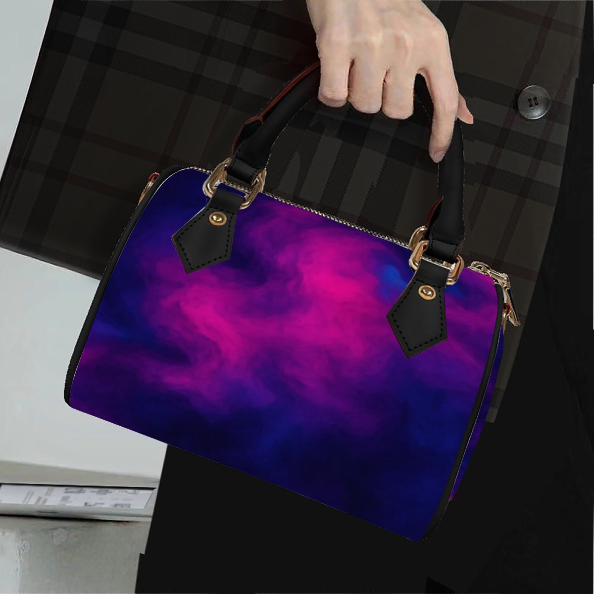 Unisex Classic Barrel-Shaped PU Leather Handbag